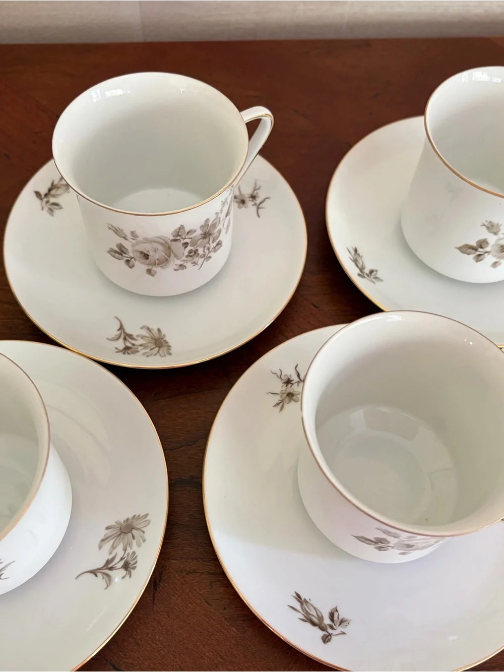 Vintage Johann Haviland Twilight Rose Set of 4 Cups and Saucers, Bavaria Germany